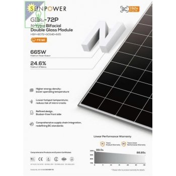 SUNPOWER 645wp. Model HSM-BD72-GC645